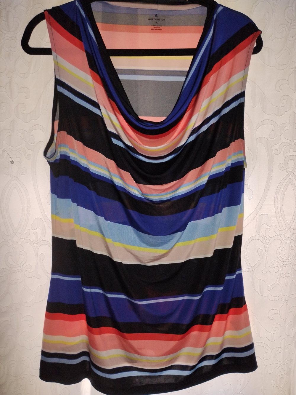 Worthington Multicolor Striped Cowl Neck Sleeveless Top